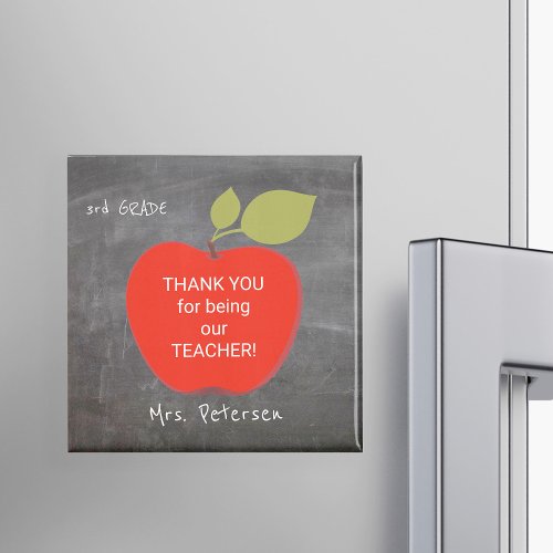 Teacher name  Red apple blackboard thank you Magnet