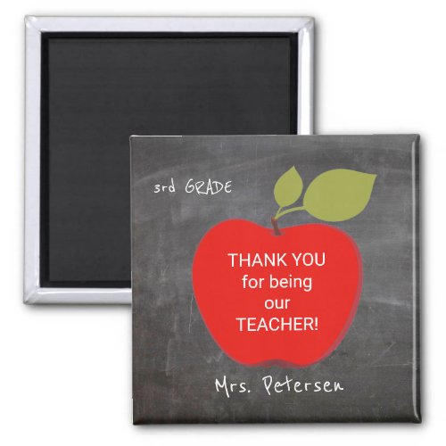 Teacher name  Red apple blackboard thank you Magnet
