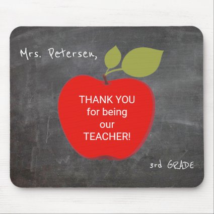 Teacher name | Red apple blackboard thank you Mouse Pad