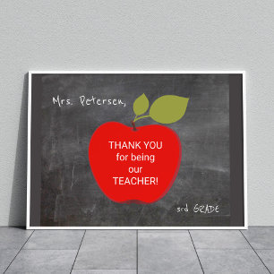 Teacher name   Red apple blackboard thank you Poster