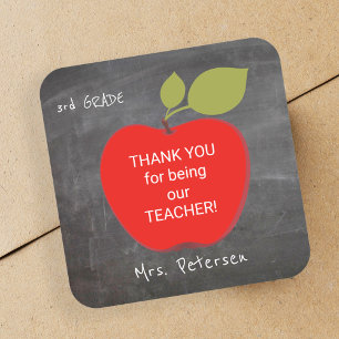 Teacher name Red apple blackboard thank you Square Sticker