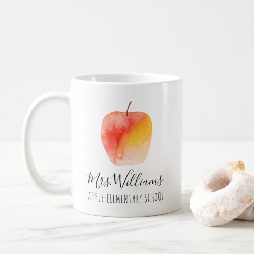 Teacher Name School Watercolor Apple Coffee Mug