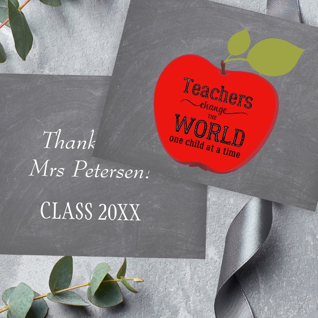 Teacher name thank you red apple chalkboard postcard (Creator Uploaded)