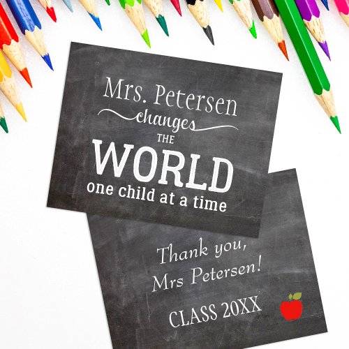 Teacher name thank you white typography blackboard postcard