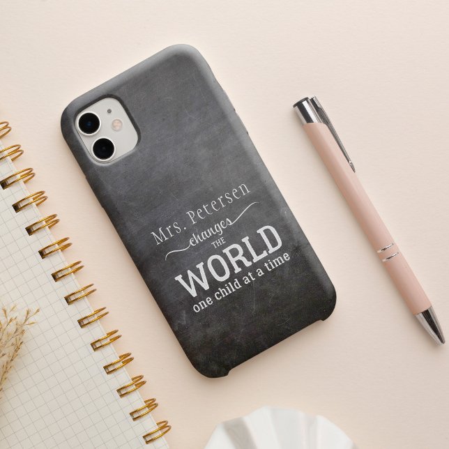 Teacher name typography quote black and white Case-Mate iPhone case (Creator Uploaded)