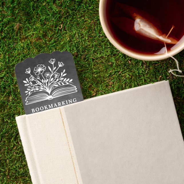 Teacher Name White Floral Art Quote Chalkboard Bookmarks (Closed Book)