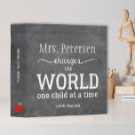 Teacher name white script quote chalkboard 3 ring binder<br><div class="desc">Teacher personalized binder with red apples and white typography script quote inspired from "Teachers change the world one child at a time" on blackboard background. Personalize it with your best teacher's name and make it a thoughtful keepsake gift for her/him to express your gratitude!</div>