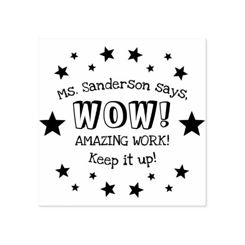 Teacher Name Wow Amazing Work Stars for Students Rubber Stamp