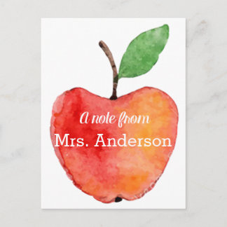 Teacher Note Card, Apple Stationary, Teacher Gift Postcard
