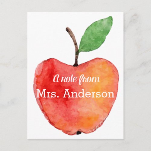 Teacher Note Card Apple Stationary Teacher Gift Postcard