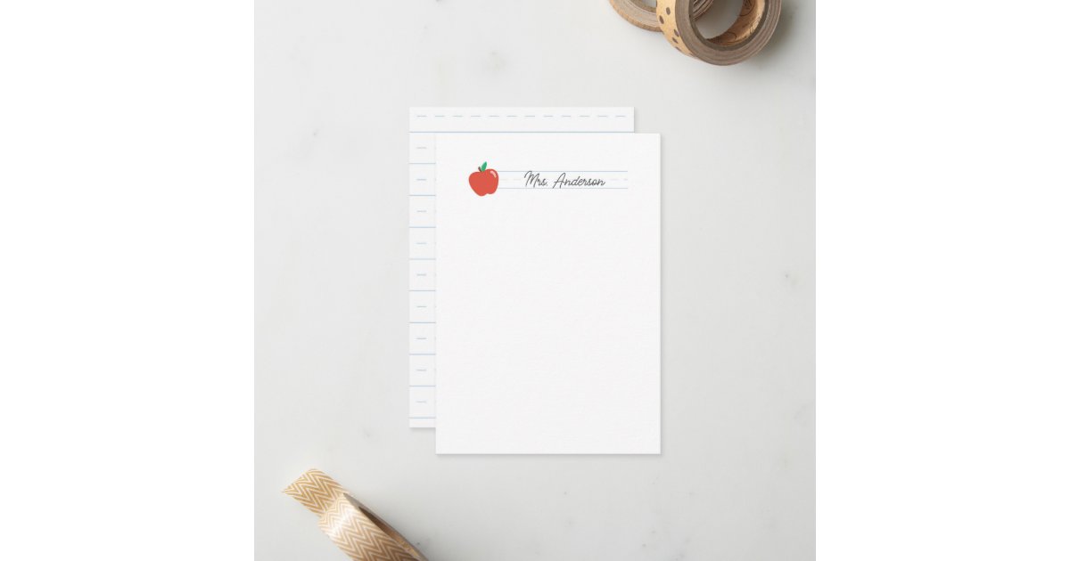 Teacher Note Cards Stationery Cute Red Apple | Zazzle