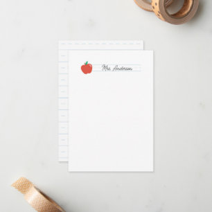 Teacher Note Cards Stationery Cute Red Apple