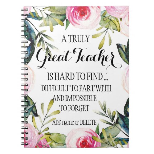 Teacher Notebook Appreciation Thank you gift Quote