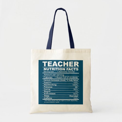 Teacher Nutrition Facts Back To School Teacher Tote Bag