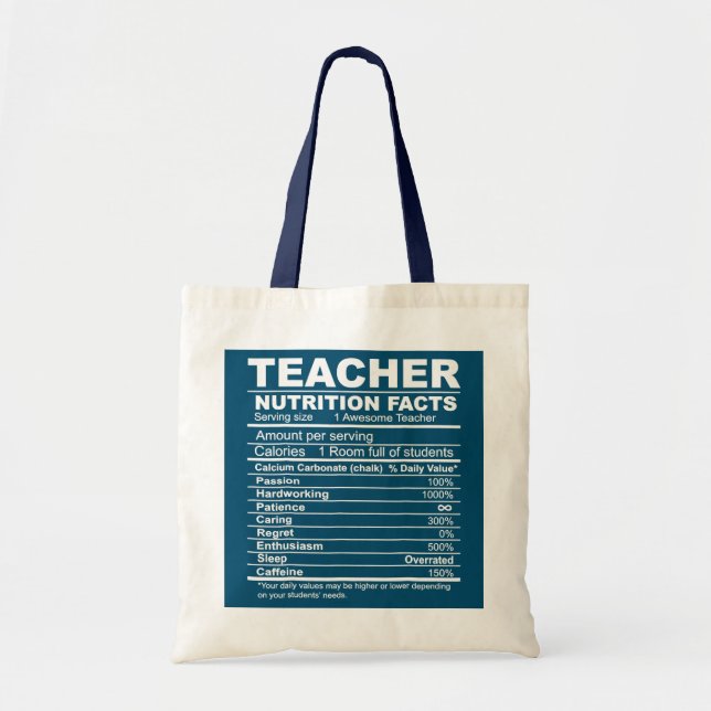 Teacher Nutrition Facts Back To School Teacher Tote Bag (Front)