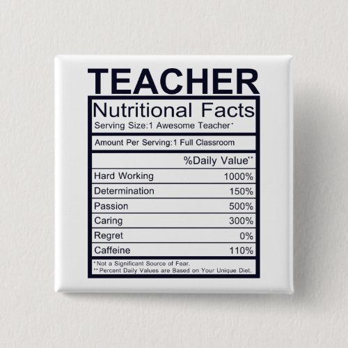 Teacher Nutritional Facts Fun Button