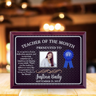 Teacher Of The Month Photo Personalize Badge Award Plaque