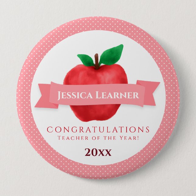 Teacher of the Year Apple theme award Button (Front)