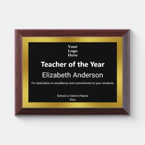 Teacher of the Year Black White and Gold Template Award Plaque