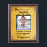Teacher of the Year Custom Photo | gold & black Award Plaque<br><div class="desc">Award to recognize your favorite teacher. Let them know how much you appreciate them. Personalized Photo</div>