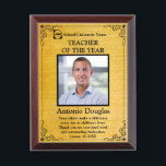 Teacher of the Year Custom Photo | gold & black Award Plaque<br><div class="desc">Award to recognize your favorite teacher. Let them know how much you appreciate them. Personalized Photo</div>