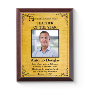 Teacher of the Year Custom Photo | gold & black Award Plaque