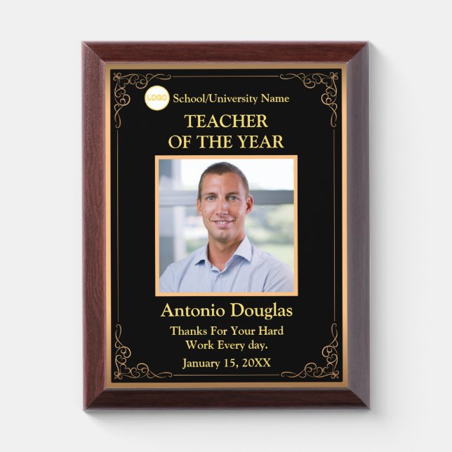 Teacher of the Year custom Photo | Golden frames Award Plaque (Vertical)