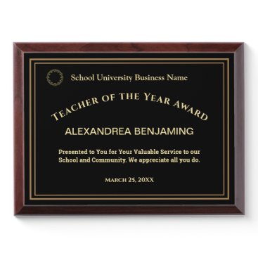 Teacher of the Year Employee Logo Gold Custom Award Plaque