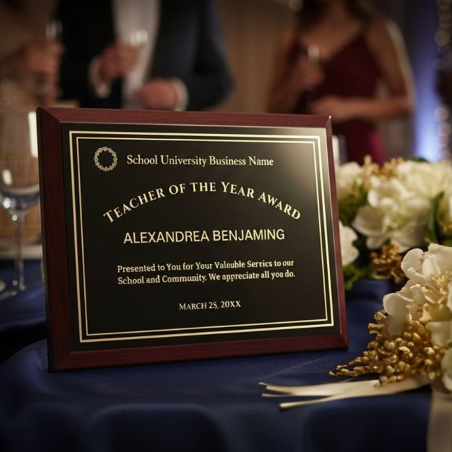 Teacher of the Year Employee Logo Gold Custom Award Plaque (Teacher of the Year Employee Logo Gold Custom Award Plaque honor your teachers or staff.)