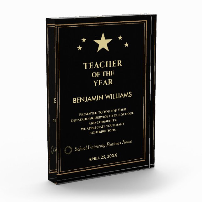 Teacher of the Year Gold Stars Logo Award Custom Photo Block (Left)