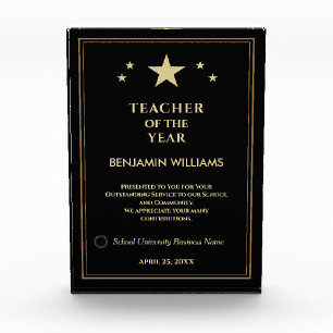 Teacher of the Year Gold Stars Logo Personalize Photo Block