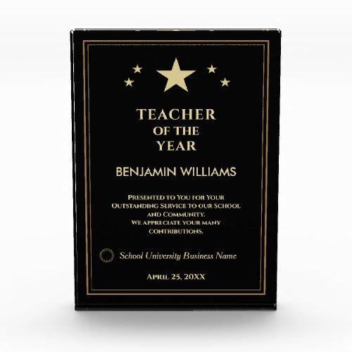 Teacher of the Year Gold Stars Logo Personalize  Photo Block