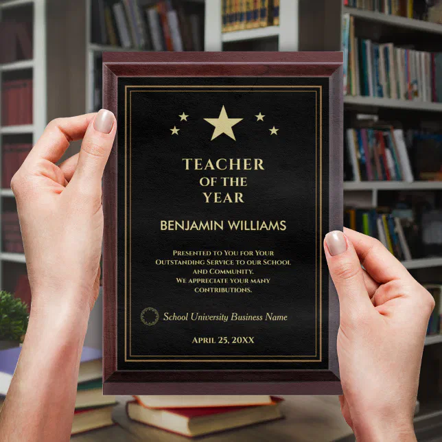 Teacher of the Year Logo Gold Appreciate Custom Award Plaque Zazzle