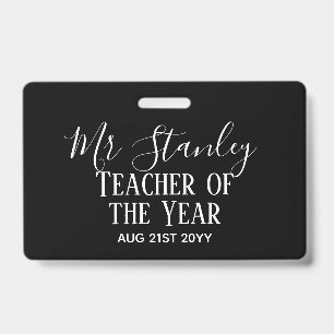 Teacher of the Year Personalized Modern Text Gift Badge