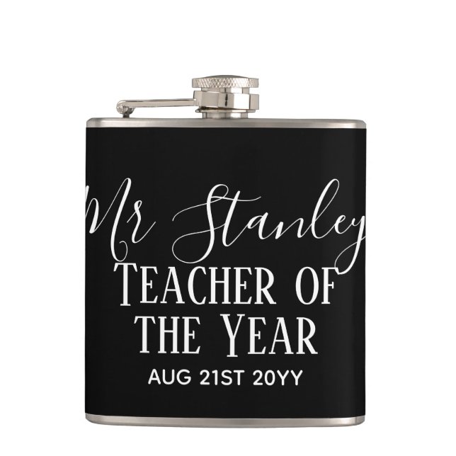 Teacher of the Year Personalized Modern Text Gift Flask (Front)