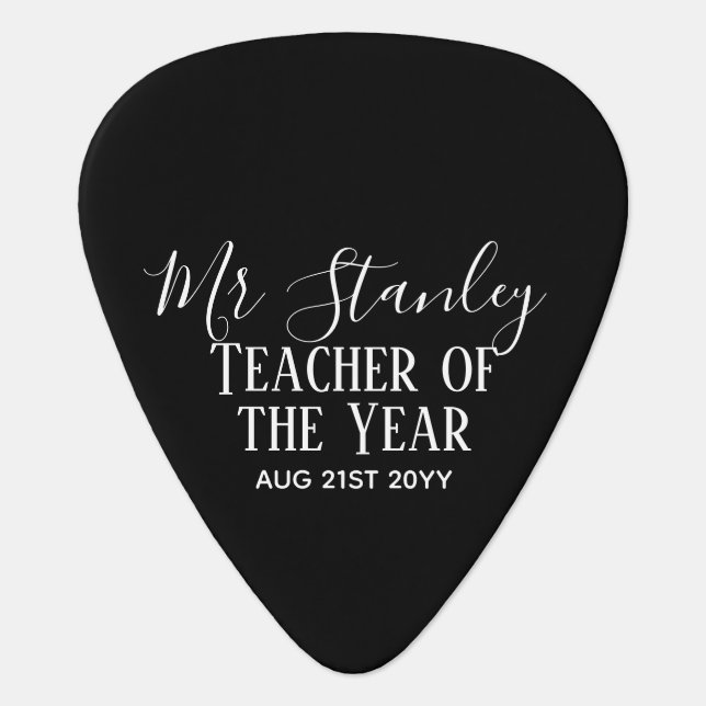 Teacher of the Year Personalized Modern Text Gift Guitar Pick (Front)