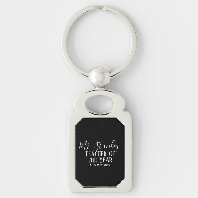 Teacher of the Year Personalized Modern Text Gift Keychain (Front)