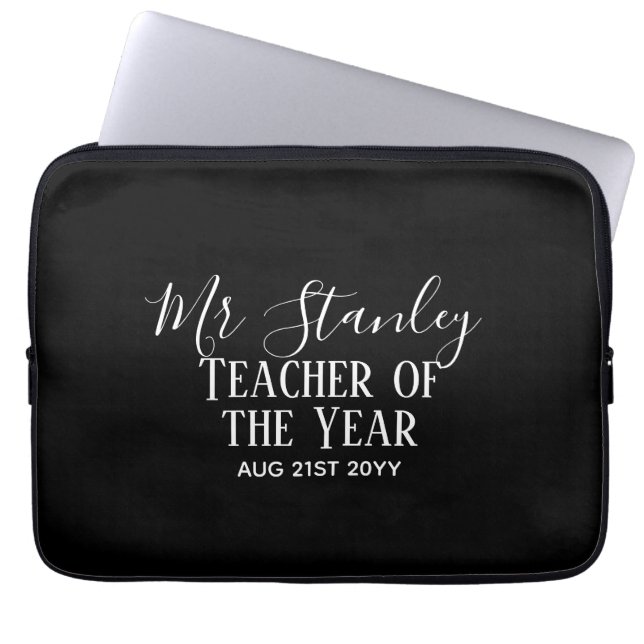 Teacher of the Year Personalized Modern Text Gift Laptop Sleeve (Front)
