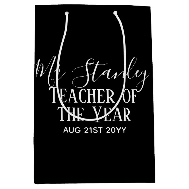 Teacher of the Year Personalized Modern Text Gift Medium Gift Bag (Front)