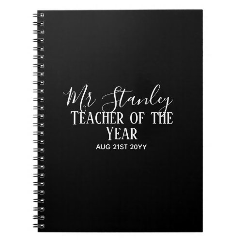 Teacher of the Year Personalized Modern Text Gift Notebook