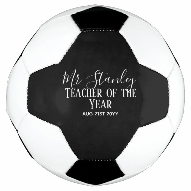 Teacher of the Year Personalized Modern Text Gift Soccer Ball (Front)