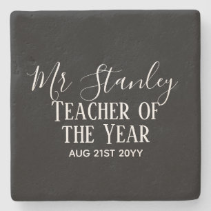 Teacher of the Year Personalized Modern Text Gift Stone Coaster