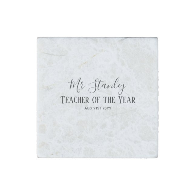 Teacher of the Year Personalized Modern Text Gift Stone Magnet (Front)
