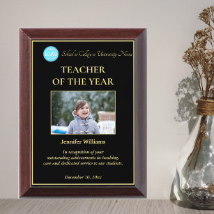 Teacher of the Year Personalized Photo Logo Gold Award Plaque