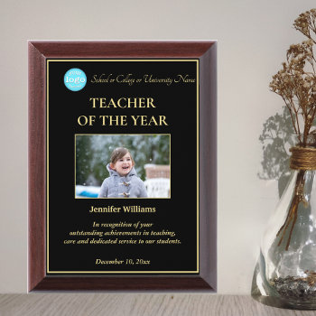 Teacher Of The Year Personalized Photo Logo Gold Award Plaque by iCoolCreate at Zazzle