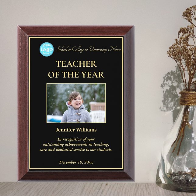 Teacher of the Year Personalized Photo Logo Gold Award Plaque (Teacher of the Year Personalized Photo Logo Gold Award Plaque)