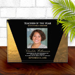 Teacher of the Year Photo Acrylic Award<br><div class="desc">Person of the year award keepsake plaque to recognize that special person at your school,  company,  hospital or organization. Elegant black and gold accent design.</div>