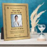Teacher of the Year Photo Gold Award Personalize   Plaque<br><div class="desc">Teacher of the Year Photo Logo Gold Personalize Award Plaque to recognize that special teacher, other employees at your school, company, hospital or organization. This recognition awards can be used for your awards event. Personalize and replace with your information, logo and photograph. Great to use for those Award ceremonies, just...</div>