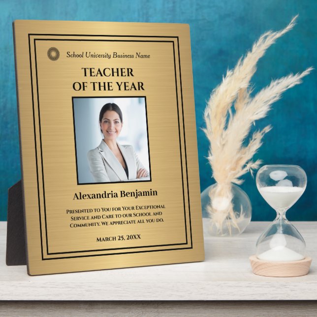 Teacher of the Year Photo Gold Award Personalize   Plaque (Side)