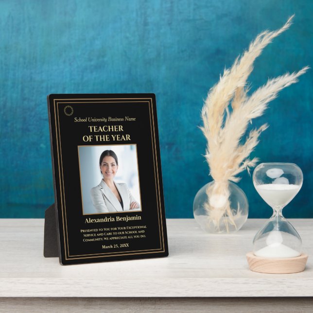 Teacher of the Year Photo Gold Personalize Award   Plaque (Side)